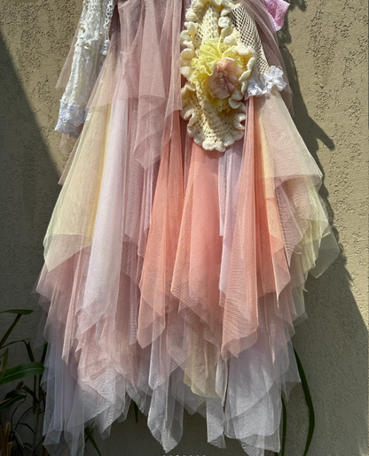Dreamy Gradient Spaghetti Strap Lace Trim Layered Tulle Long Prom Dress Birthday Dress P4778