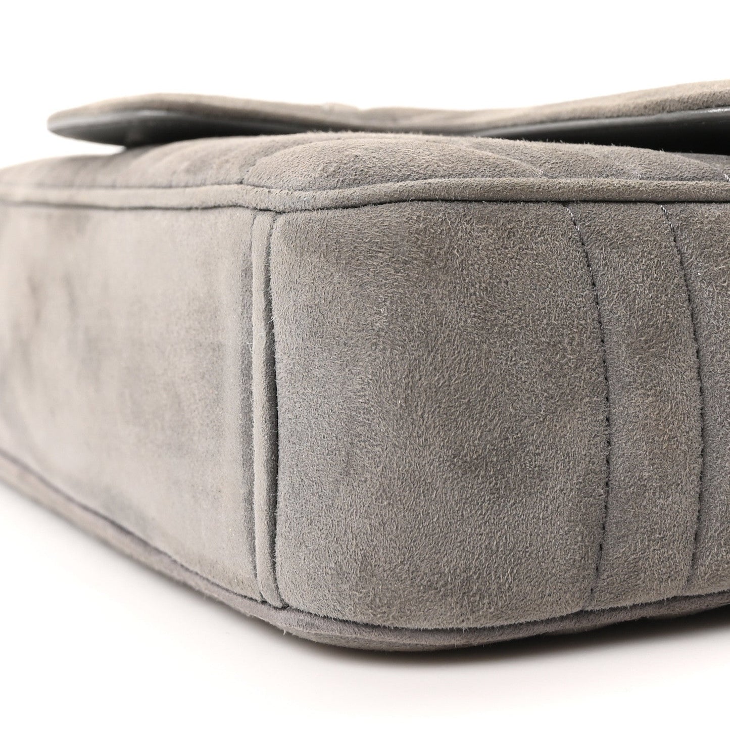 Camoscio Impunture Diagramme Medium Chain Flap Shoulder Bag Grey