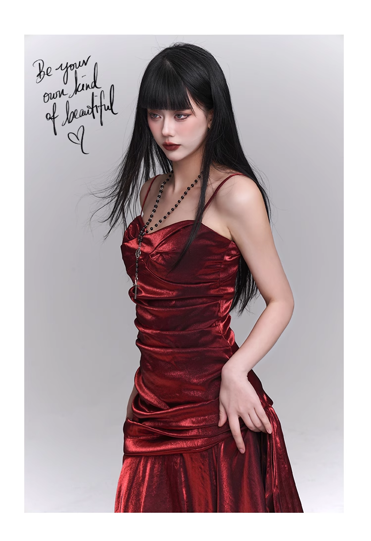 Vintage Fashion Red Spaghetti Strap Dress TP2910