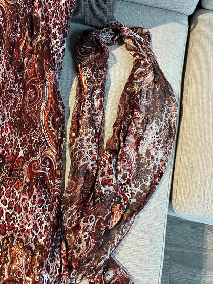 Vintage Red Brown Print Spaghetti Strap Mermaid Chiffon Long Prom Dress Evening Dress P4781