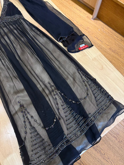 Elegant Black Spaghetti Strap V-Neck Beaded Tulle Prom Dress Evening Dress P4782