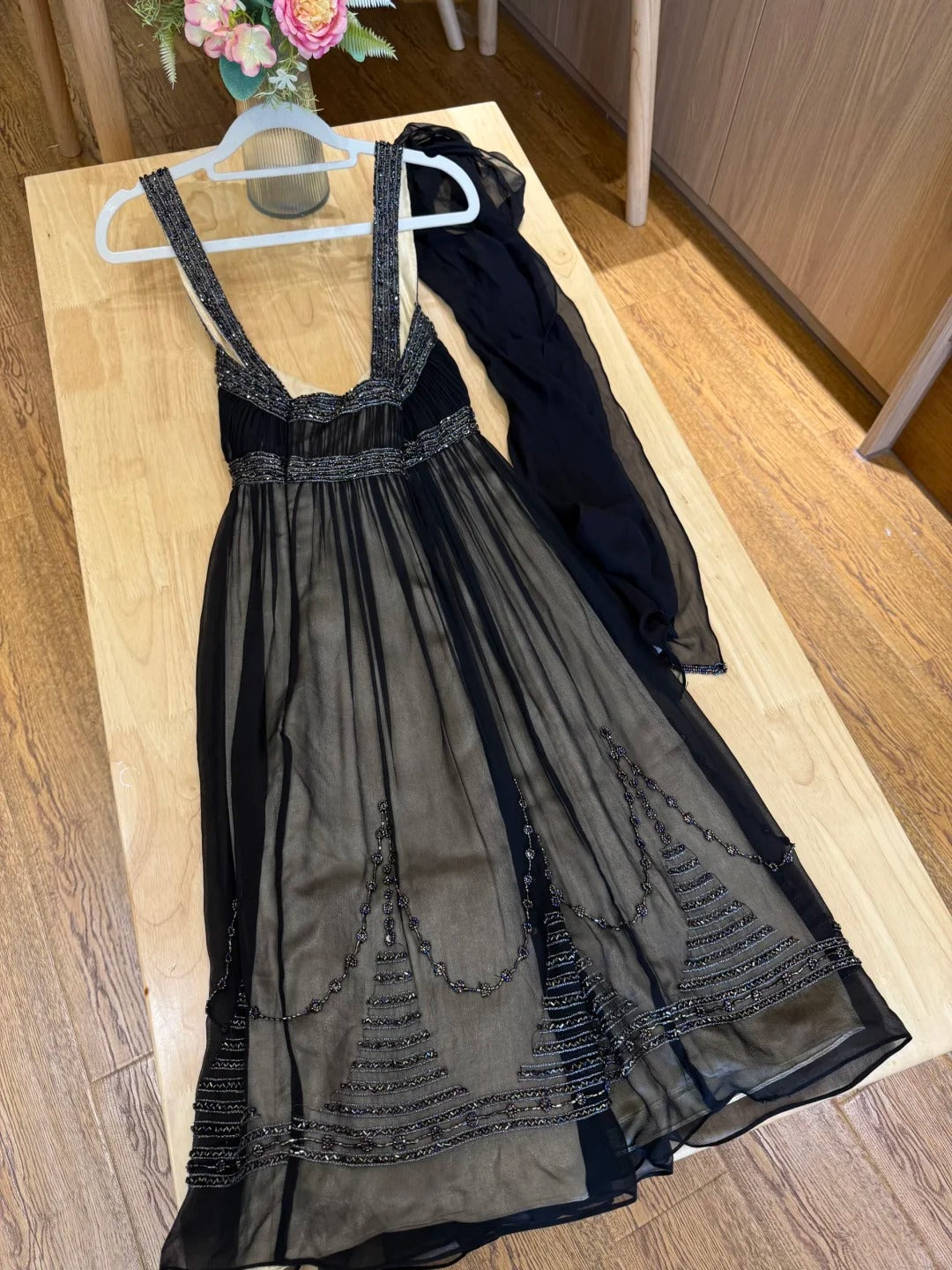 Elegant Black Spaghetti Strap V-Neck Beaded Tulle Prom Dress Evening Dress P4782