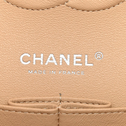 Caviar Quilted Medium Double Flap Beige