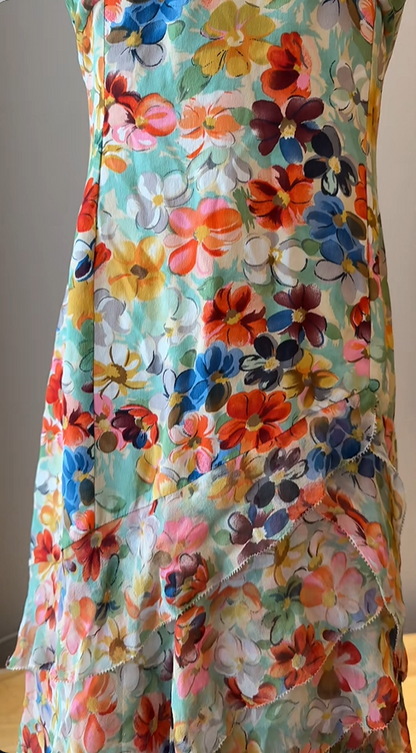 Colorful Floral Spaghetti StrapIrregular Chiffon Prom Dress Birthday Dress P4784