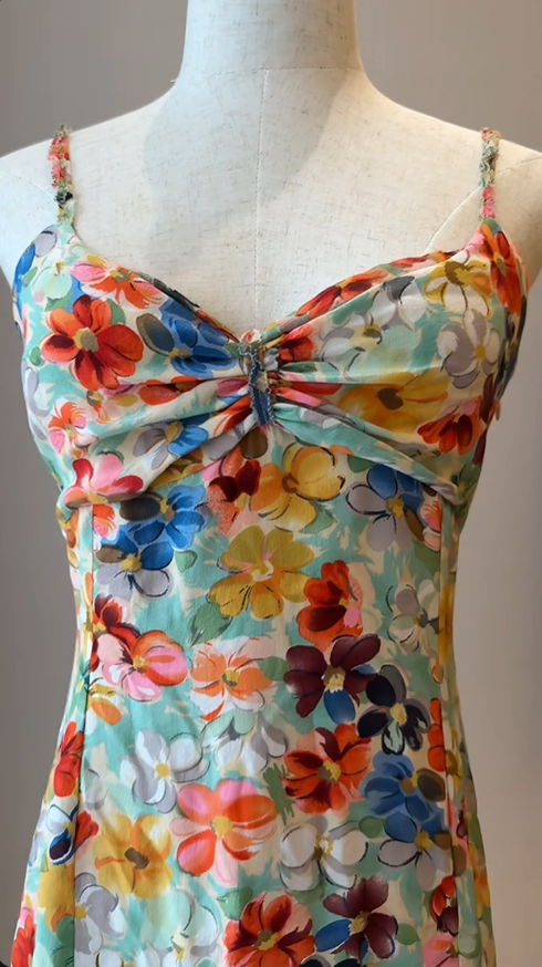 Colorful Floral Spaghetti StrapIrregular Chiffon Prom Dress Birthday Dress P4784