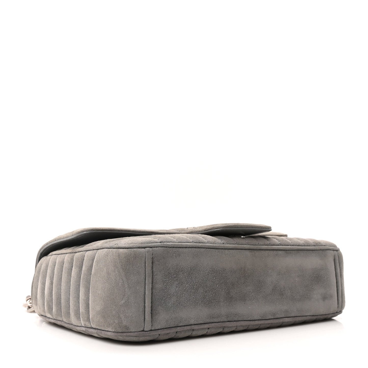 Camoscio Impunture Diagramme Medium Chain Flap Shoulder Bag Grey