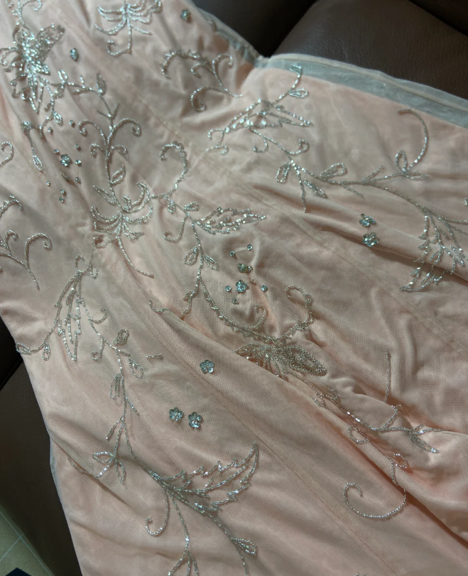 Sweet Pink Halter Neck Mermaid Beaded Sheer Tulle Long Prom Dress Birthday Dress P4786