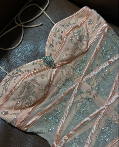 Sweet Pink Halter Neck Mermaid Beaded Sheer Tulle Long Prom Dress Birthday Dress P4786