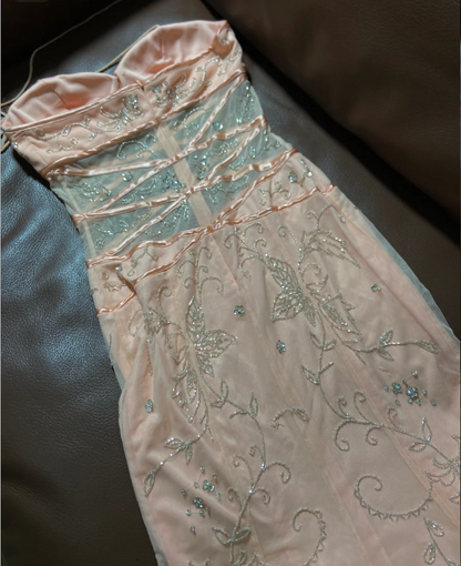 Sweet Pink Halter Neck Mermaid Beaded Sheer Tulle Long Prom Dress Birthday Dress P4786