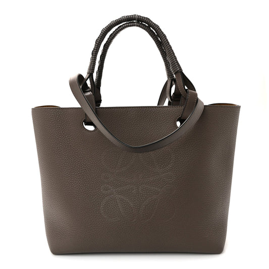 Grained Calfskin Small Anagram Tote Dark Taupe