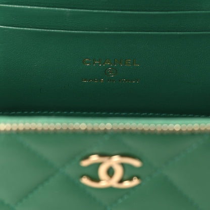 Lambskin Quilted Small Top Handle Vanity Case With Chain Green