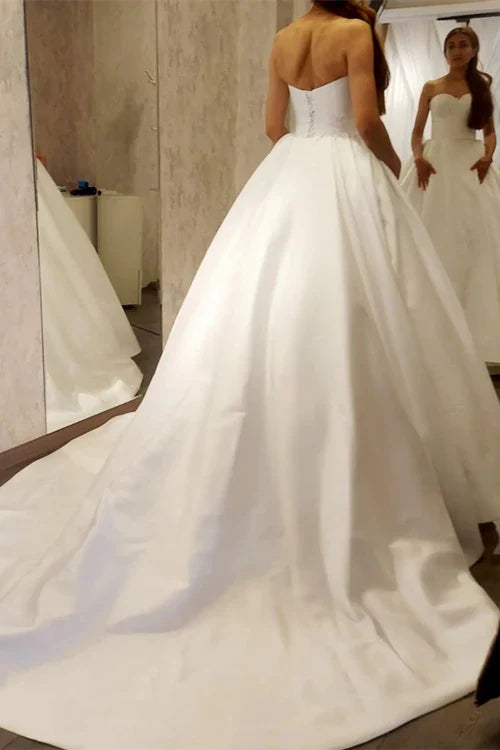 omberprom Elegant Satin Sweetheart A-Line Sleeveless Wedding Dress