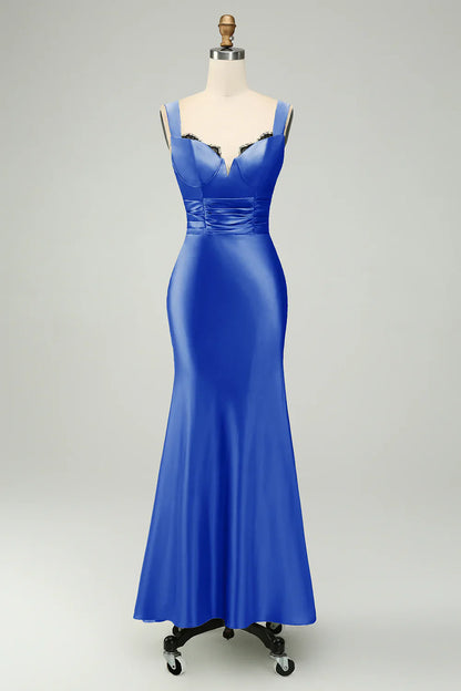 omberprom Elegant Mermaid Prom Dresses Asymmetrical Satin Bridesmaid Dress Green