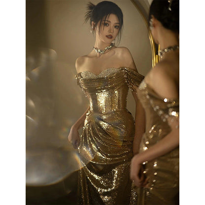 Sparkle Gold Sequin Evening Dress Prom Dresses Mermaid
