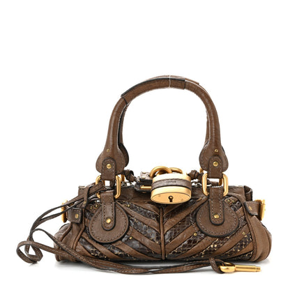 Snakeskin Grained Calfskin Chevron Paddington Brown