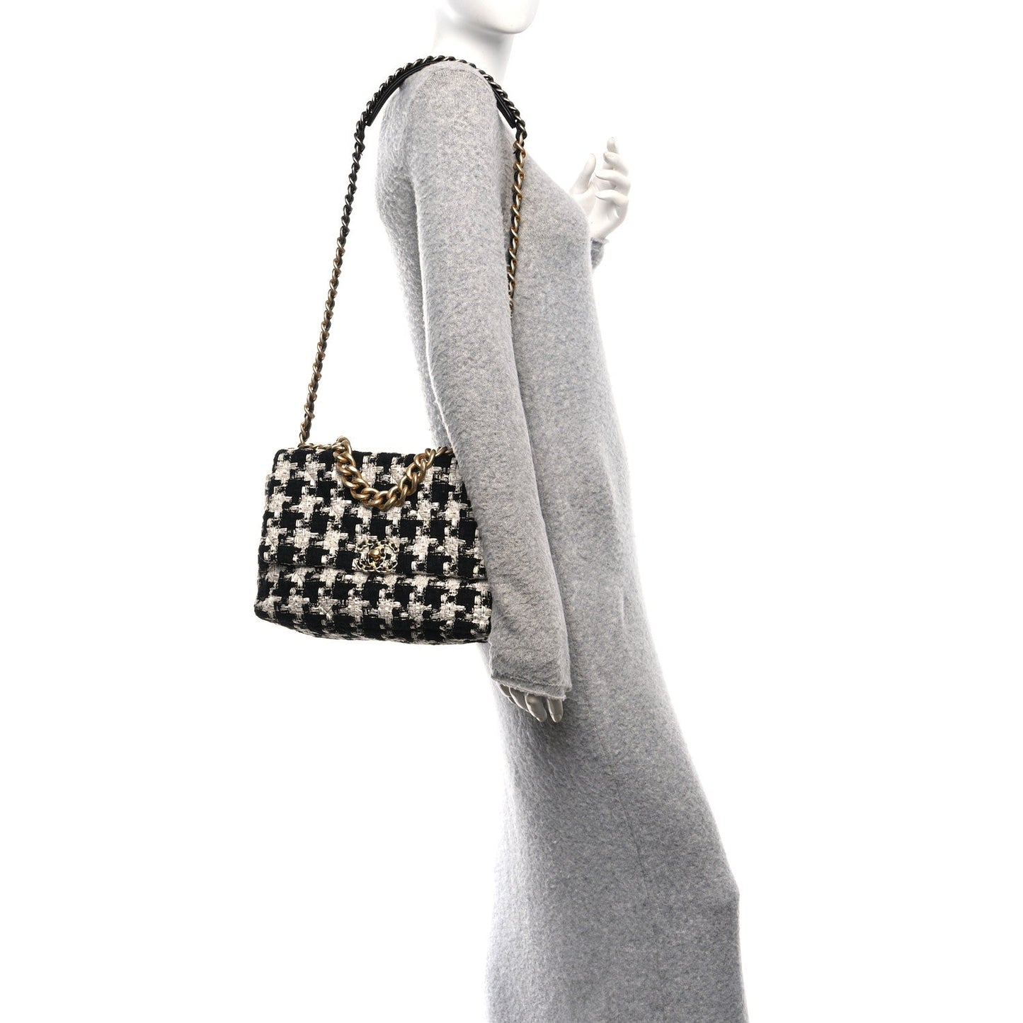 Tweed Quilted Large Chanel 19 Flap Black Ecru White