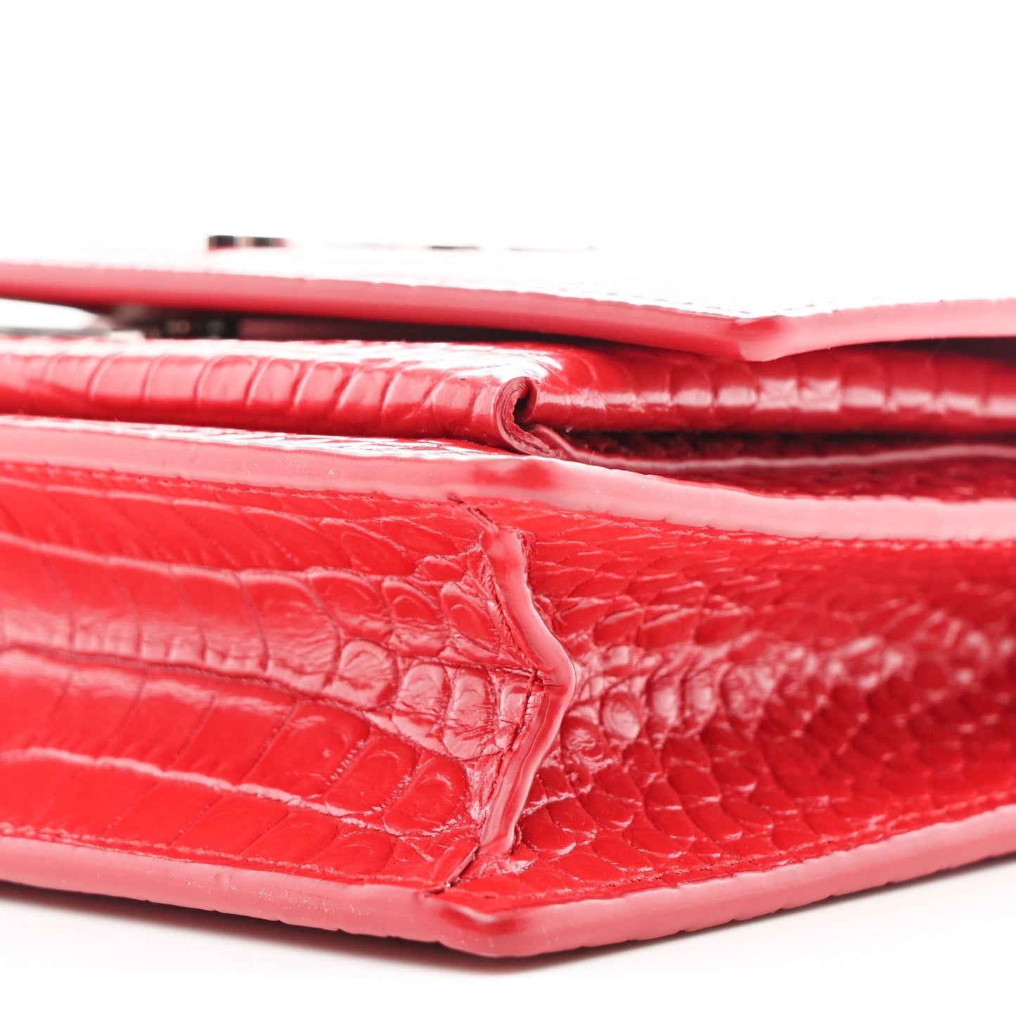 Calfskin Crocodile Embossed Monogram Sunset Chain Wallet Rouge Eros