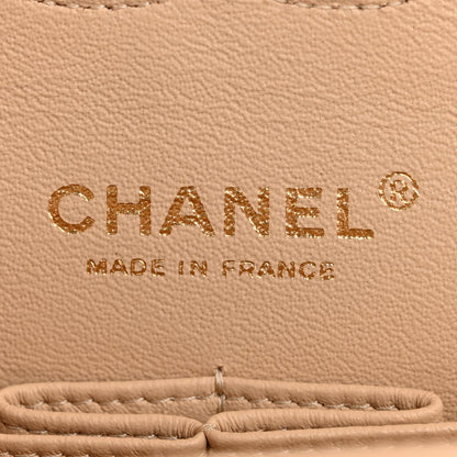 Lambskin Quilted Medium Double Flap Beige