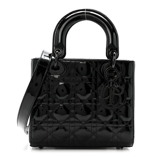 Ultraglossy Patent Cannage Small Lady Dior Black