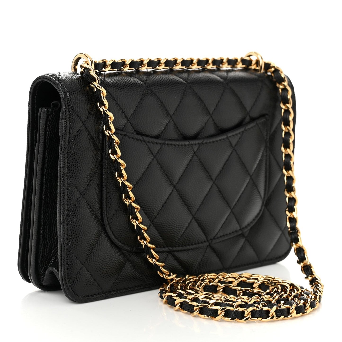 Caviar Quilted Pocket Clutch With Chain WOC Black