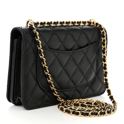 Caviar Quilted Pocket Clutch With Chain WOC Black