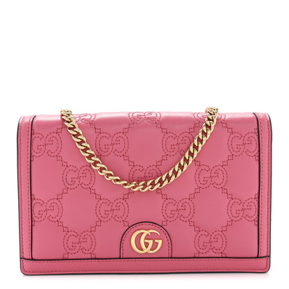 Calfskin GG Matelasse Chain Wallet Rhodamine Pink