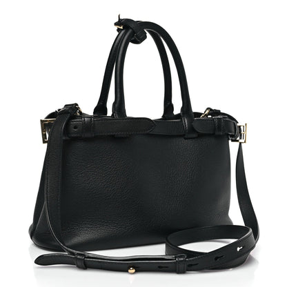 Soft Grain Calfskin Small Double Belt Tote Black