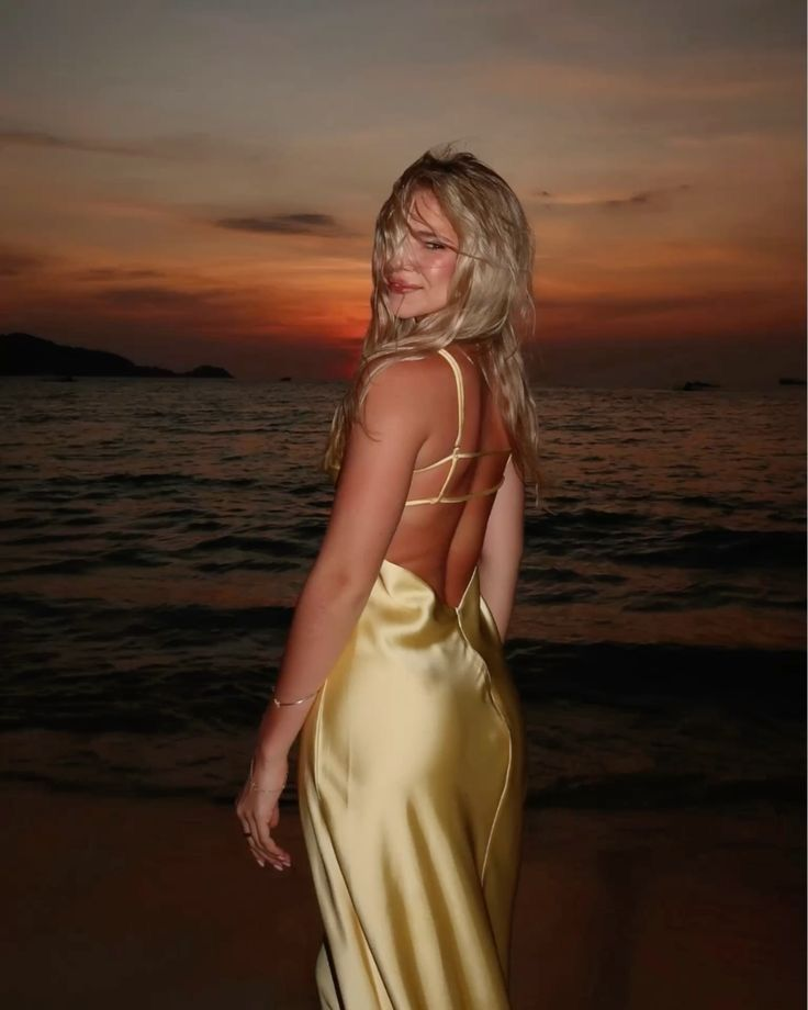 Sexy Spaghetti Straps V Neck Yellow Backless Long Evening Gown Guest Dress SP257