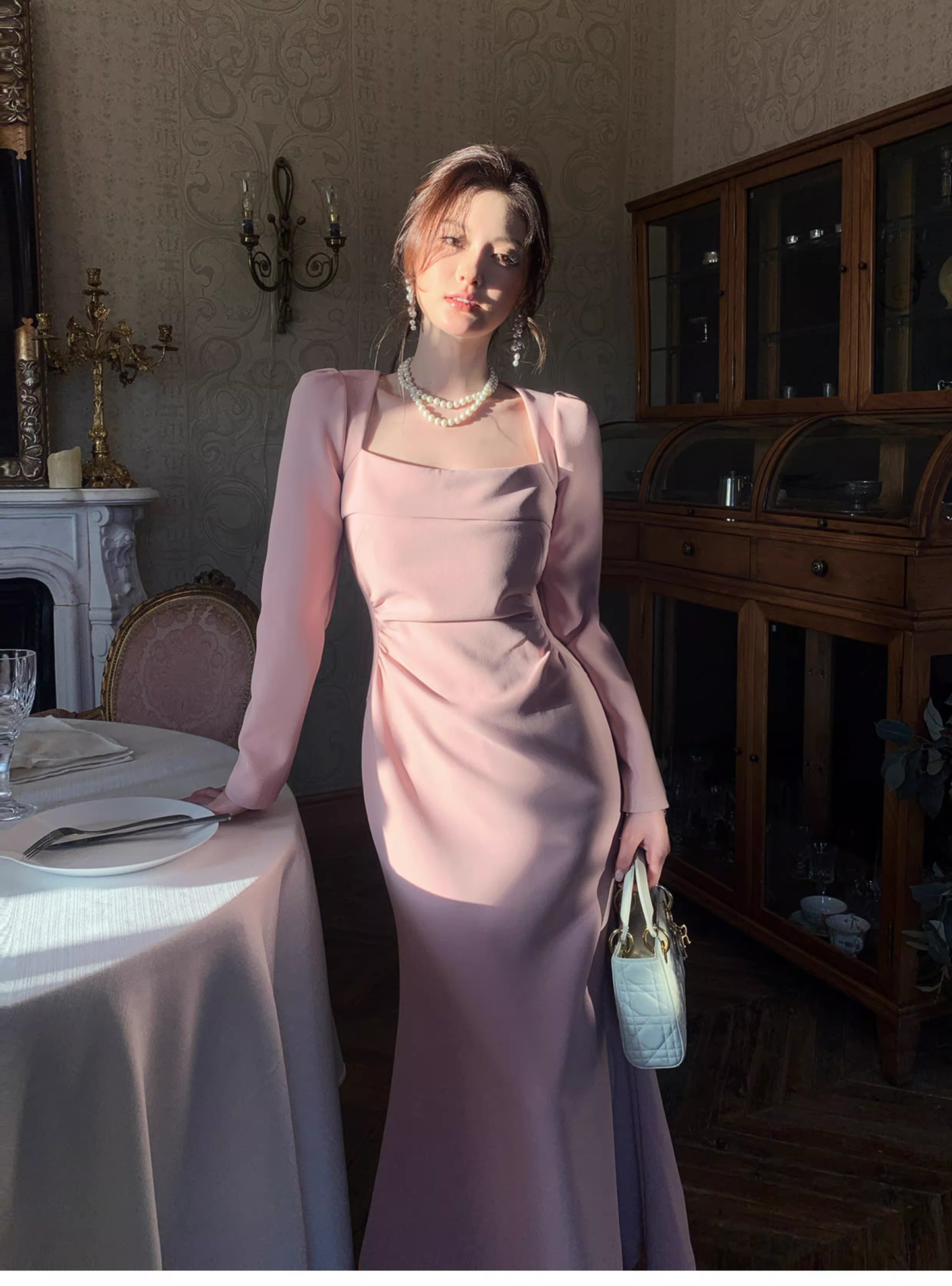 Pretty Red Satin Pleated Mermaid Formal Wedding Guest Dress Long Evening Dress SP1654