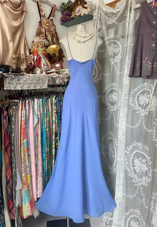 Blue halter neckline slim waist sexy fishtail maxi ball gown R6213