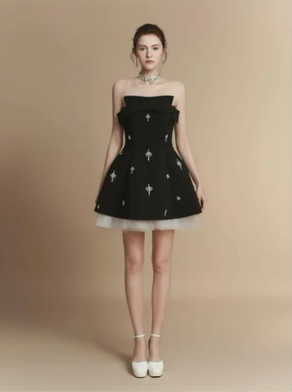 White tube top waist temperament A-line slim princess skirt homecoming dress R4839