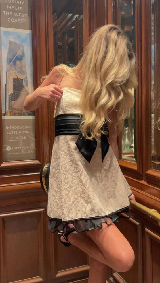 Vintage Ivory Embroidery Strapless A-Line Short Party Dress Cocktail Dress Homecoming Dress TP4455