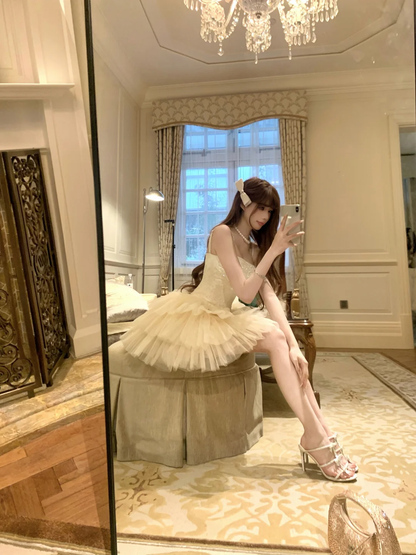 Apricot Strapless Sexy Waisted Puffy Tulle Short Skirt Homecoming Dress R4230