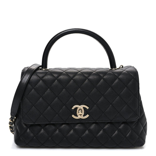 Caviar Quilted Small Coco Handle Flap Black