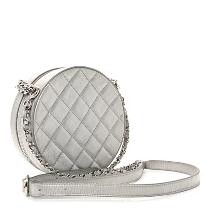Metallic Glazed Calfskin Round As Earth Evening Bag Silver
