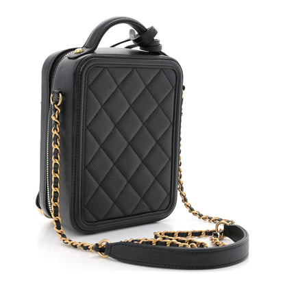 Caviar Quilted CC North South Filigree Vanity Case Black