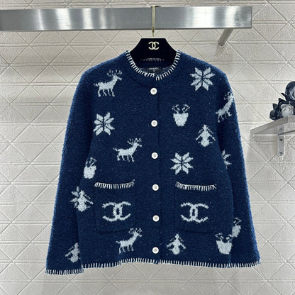CC 26 Cardigan with Snowflake Pattern Blue mix White Wool 329713