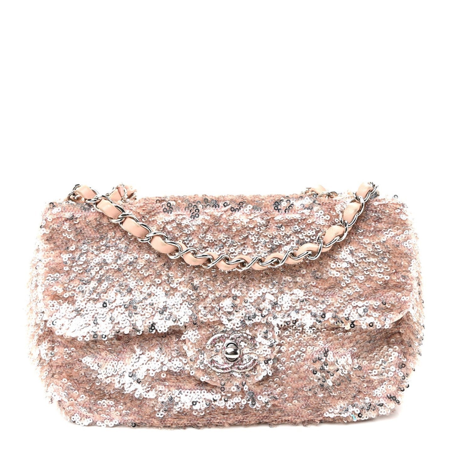 Sequin Mini Flap Light Pink Silver