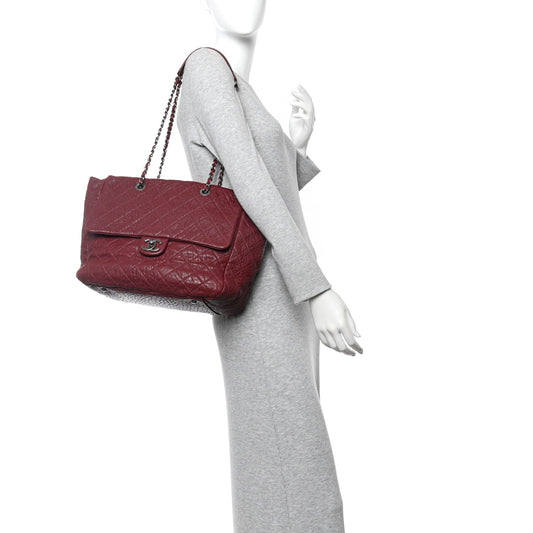 Crumpled Lambskin Quilted Large Tote Burgundy