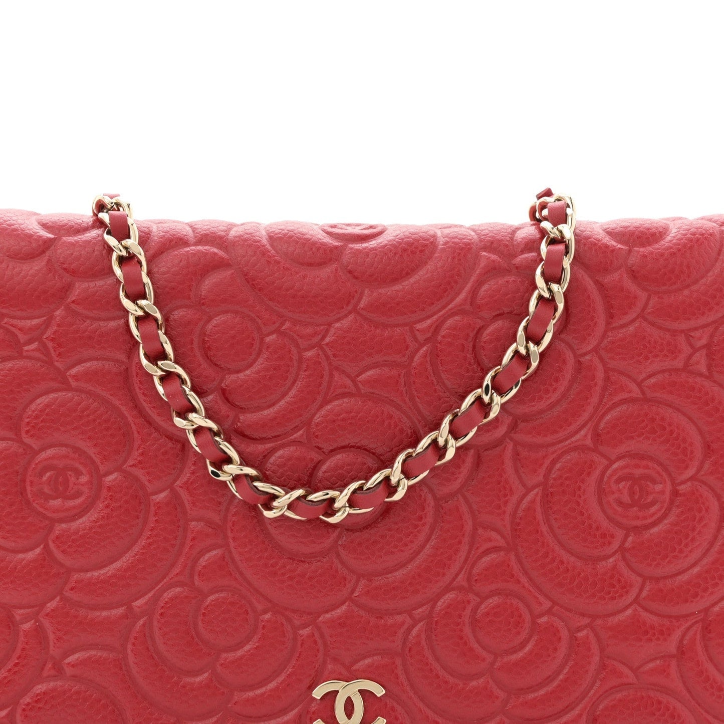 Caviar Camellia Embossed Wallet On Chain WOC Red