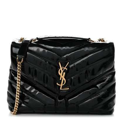 Patent Y Quilted Monogram Small Loulou Chain Satchel Black