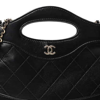 Shiny Crumpled Calfskin Quilted Nano 31 Shopping Bag Black