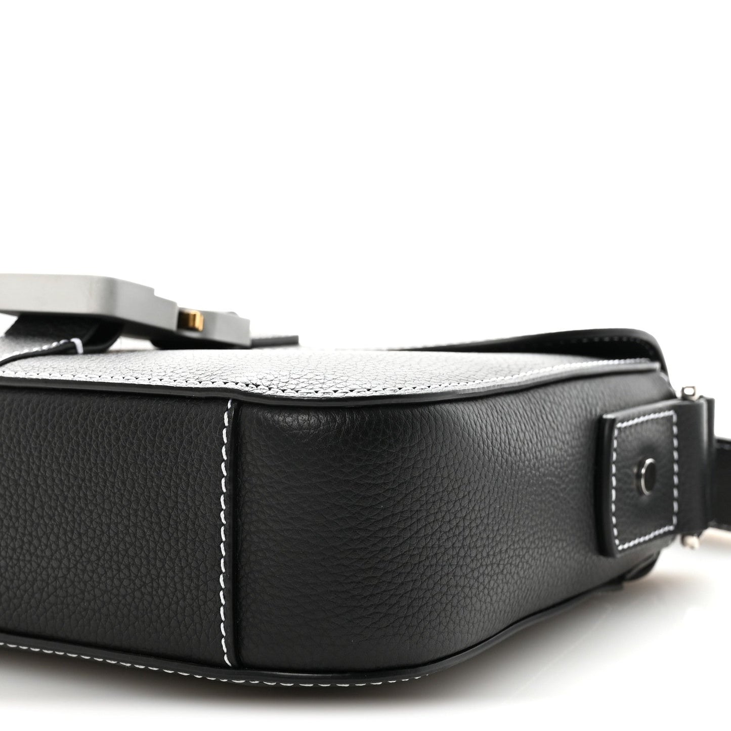 Grained Calfskin Medium Saddle Messenger Bag Black