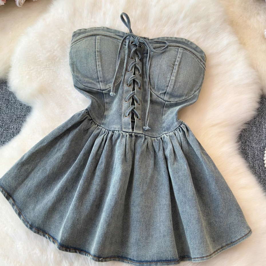 American style hottie tops for women Millennial style sexy slim fit denim tube tops for women R0365