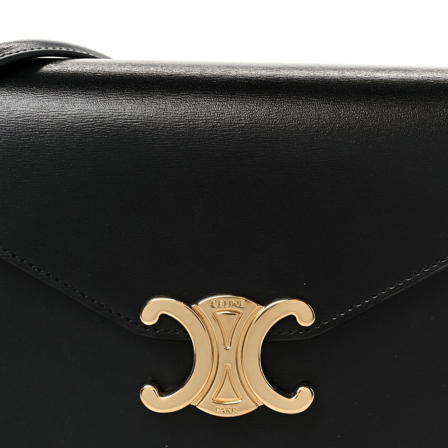 Shiny Calfskin Triomphe Margo Wallet on Chain Black