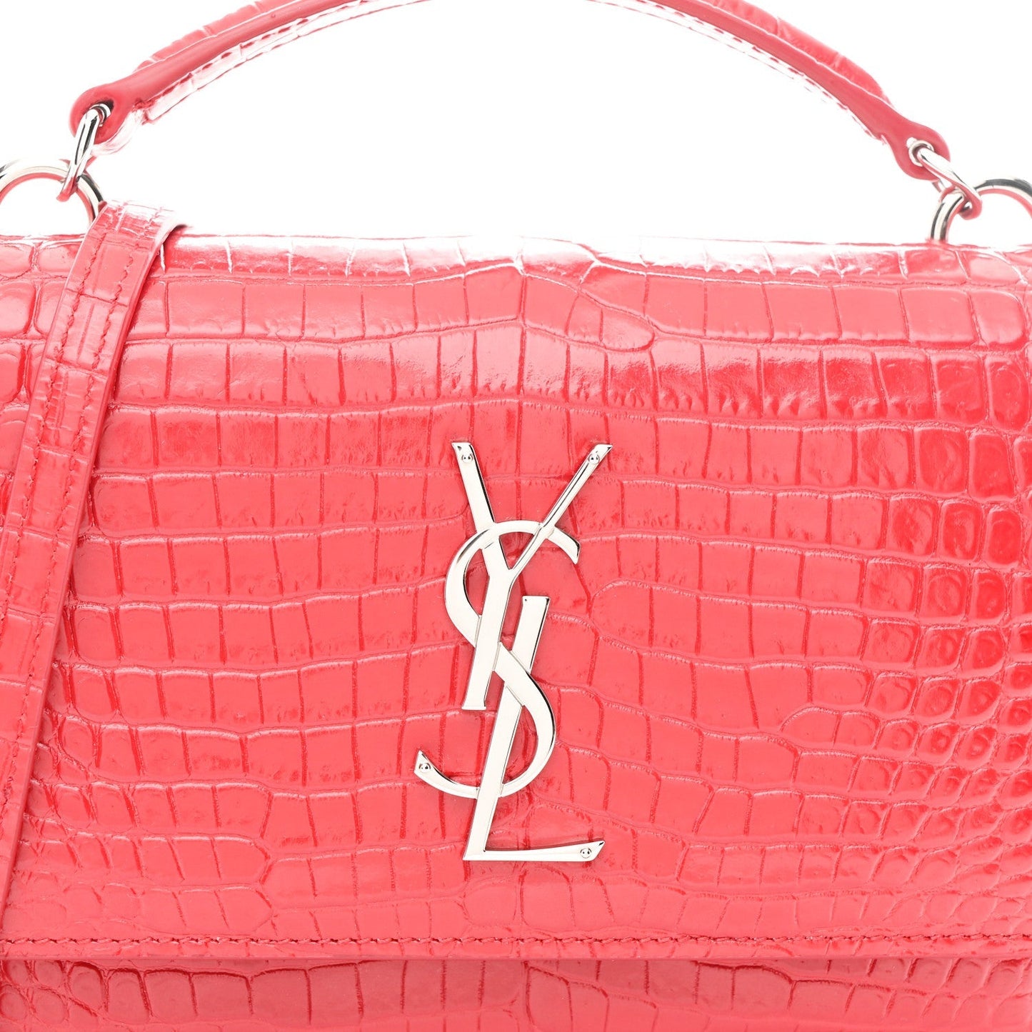Calfskin Crocodile Embossed Monogram Sunset Chain Wallet Rouge Eros