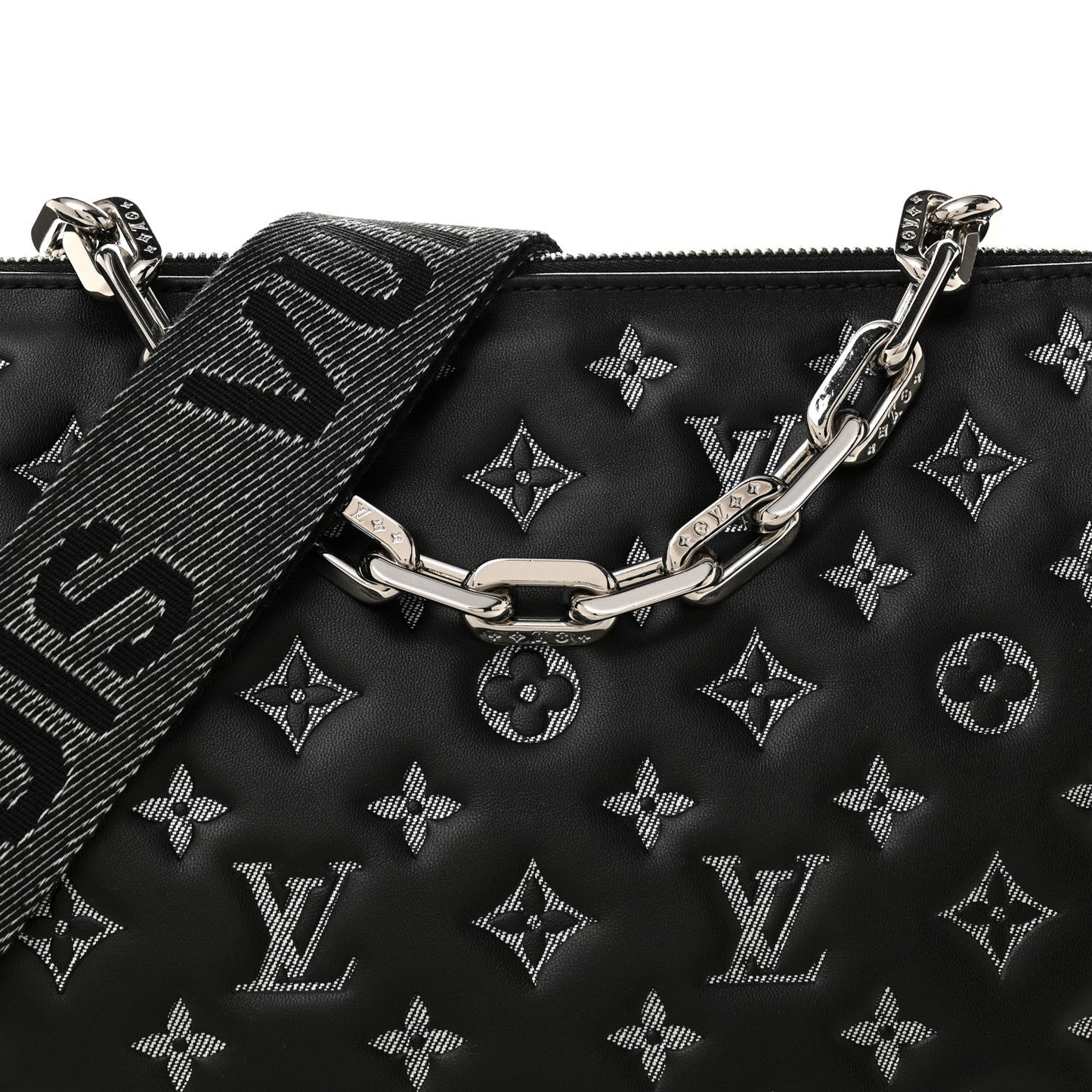 Lambskin Embossed Monogram Coussin MM Black Gray