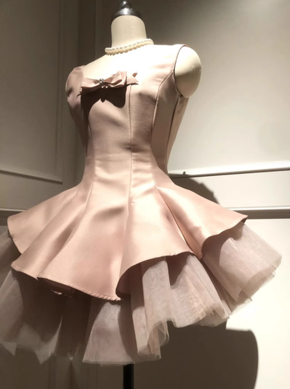 Ballet princess dress temperament, waist cinched mesh puffy skirt, pink suspender dress, homecoming dress R2996