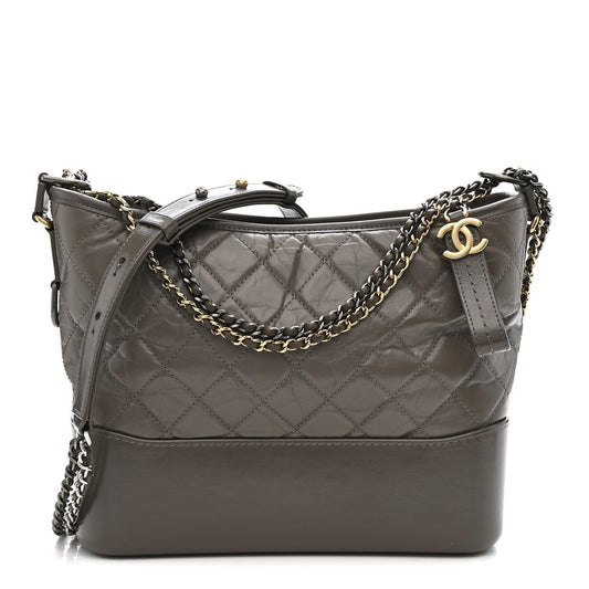 Aged Calfskin Quilted Medium Gabrielle Hobo Grey