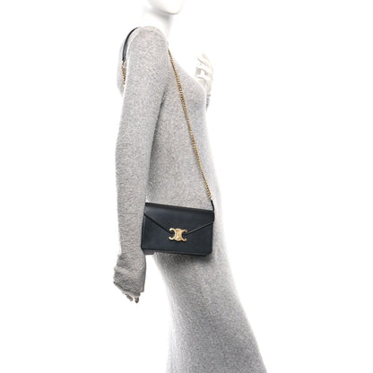 Shiny Calfskin Triomphe Margo Wallet on Chain Black